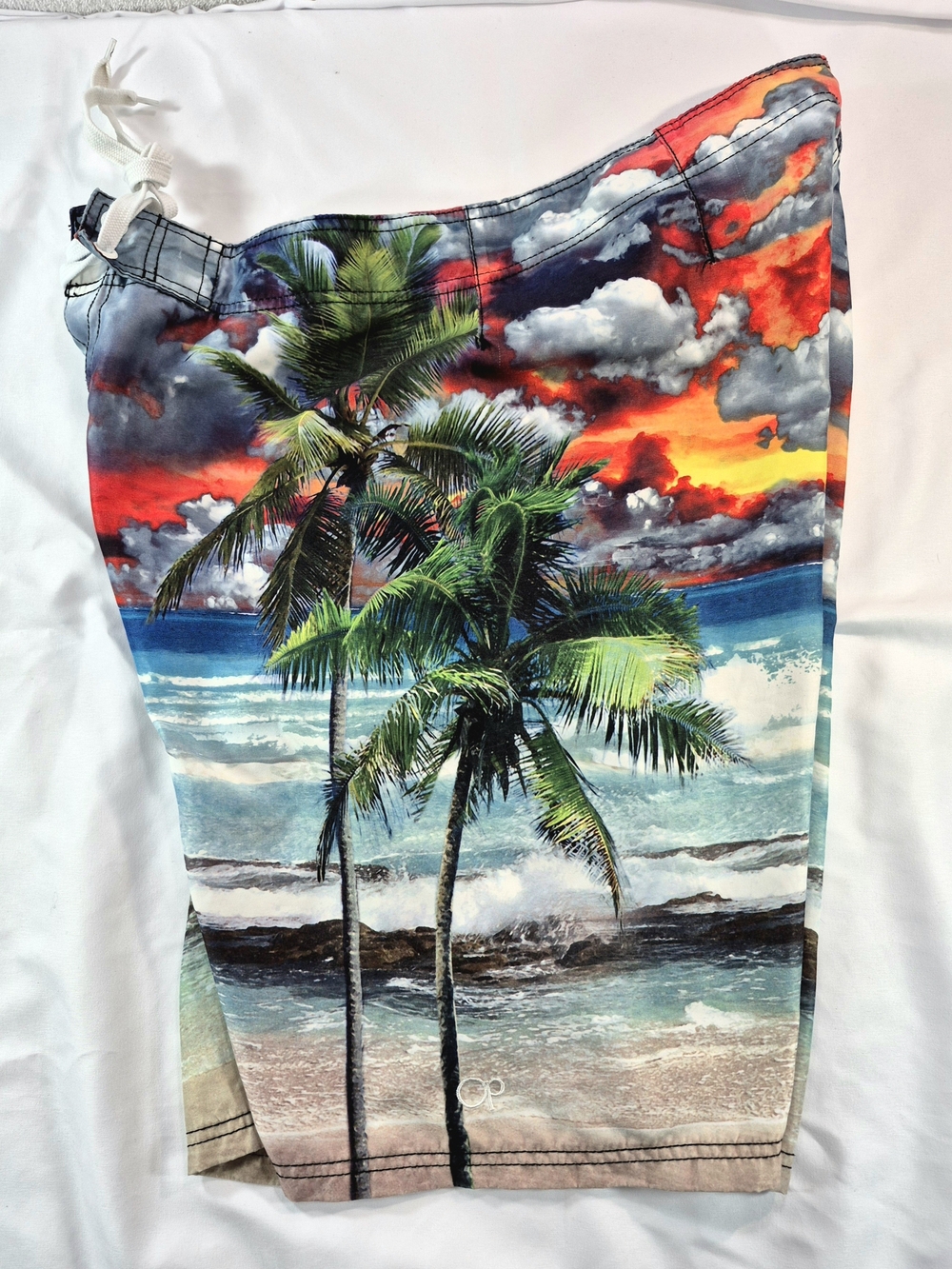 OP Ocean Pacific Men's Board Shorts Swim Trunks Sunset Palm Tree Graphic Size 36